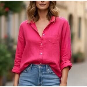 NWOT Frank & Eileen EILEEN Relaxed Button-Up Shirt Italian Linen Hot Pink Small